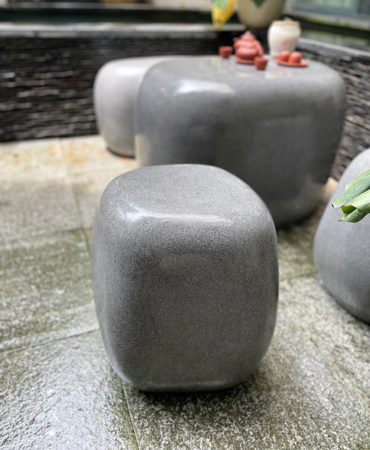 Charcoal terrazzo stool